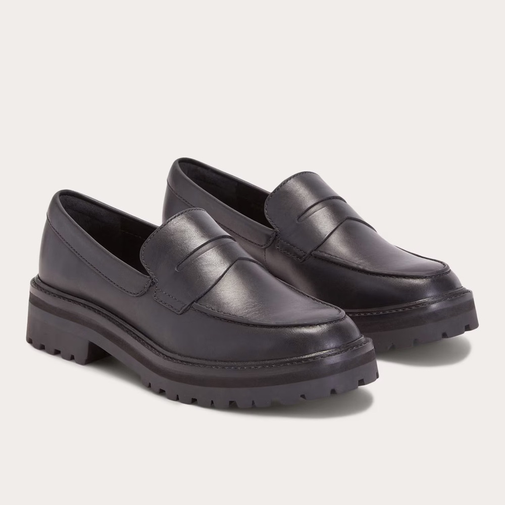 Everlane Black Leather Lug Sole Penny Loafers